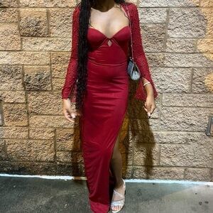 Red backless prom dress